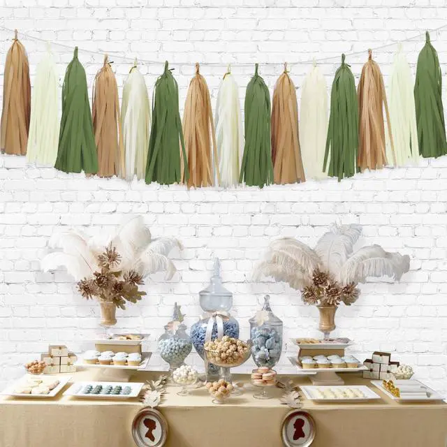 Alt view image 6 of 6 - Sage Green Tassel Garland for Woodland Baby Shower Decorations Retro Green Party Safari Birthday Decorations 15PCS