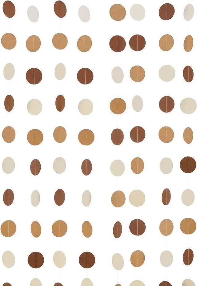 Main image of WEVEN Brown Paper Garlands Hanging Circle Decoration Neutral Party Streamers, 30 Feet (Browe, Kraft, Beige)
