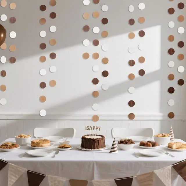 Alt view image 4 of 5 - WEVEN Brown Paper Garlands Hanging Circle Decoration Neutral Party Streamers, 30 Feet (Browe, Kraft, Beige)