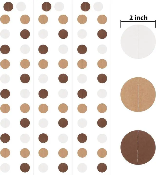 Alt view image 5 of 5 - WEVEN Brown Paper Garlands Hanging Circle Decoration Neutral Party Streamers, 30 Feet (Browe, Kraft, Beige)