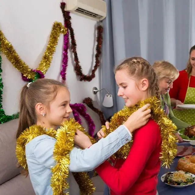 Alt view image 5 of 7 - FINGOOO Gold Garland Christmas Decorations,33Ft/10M Thick Fluffy Christmas Tree Tinsel Garland Wedding Birthday Decor