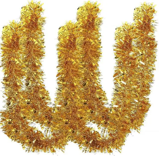 Alt view image 4 of 7 - FINGOOO Gold Garland Christmas Decorations,33Ft/10M Thick Fluffy Christmas Tree Tinsel Garland Wedding Birthday Decor