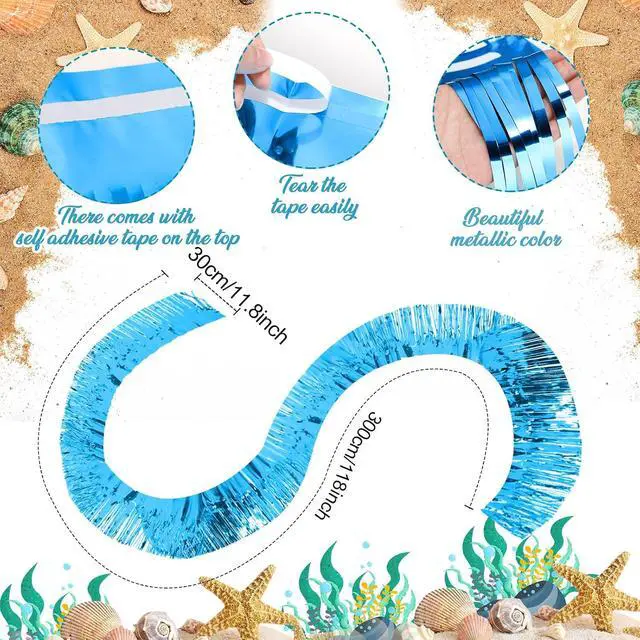 Alt view image 2 of 6 - Willbond 4 Pcs 40 Ft Metallic Fringe Garland-Tinsel, Light Blue, Lake Blue