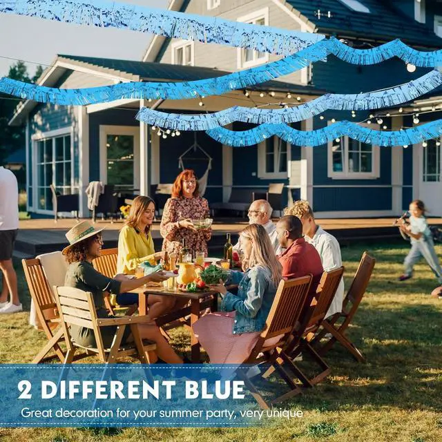 Alt view image 3 of 6 - Willbond 4 Pcs 40 Ft Metallic Fringe Garland-Tinsel, Light Blue, Lake Blue