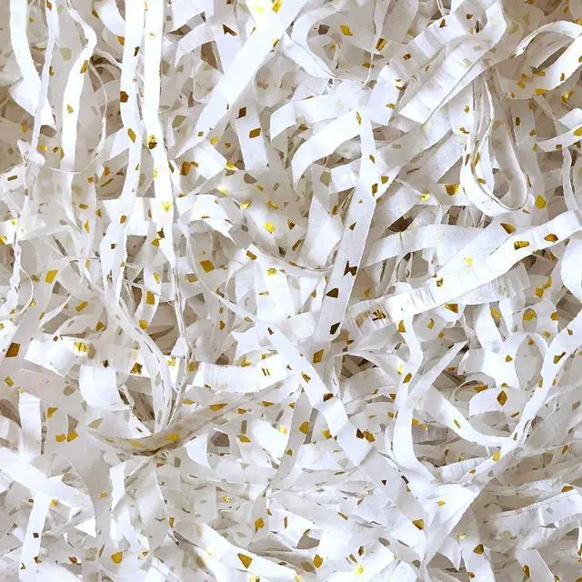 Main image of White Gold Glitter Reflections Shredded Tissue Paper Shred Hamper Gift Box Basket Filler Fill Wedding Party Decor Decorations (60g)