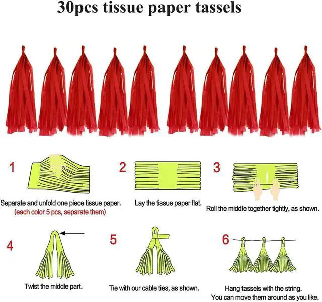 Alt view image 2 of 3 - 30pcs Paper Tassels Garland Banner Tissue Paper Tassels Red Tassel Garlands