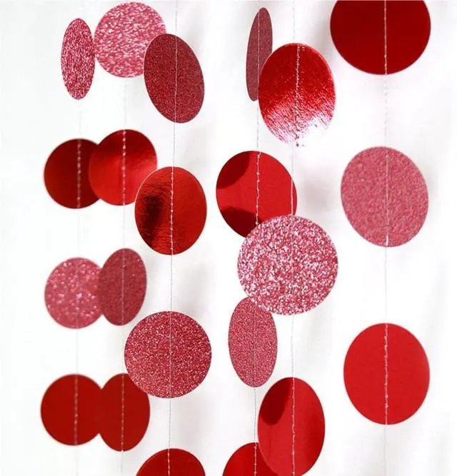 Main image of JEYE Red Circle Dots Party Garland Decoration Metallic Hanging Streamer Bunting Banner Backdrop Decor for Baby Shower Birthday Wedding Thanksgiving Christmas Party Decor, Pack of 2, 26 Feet in Total