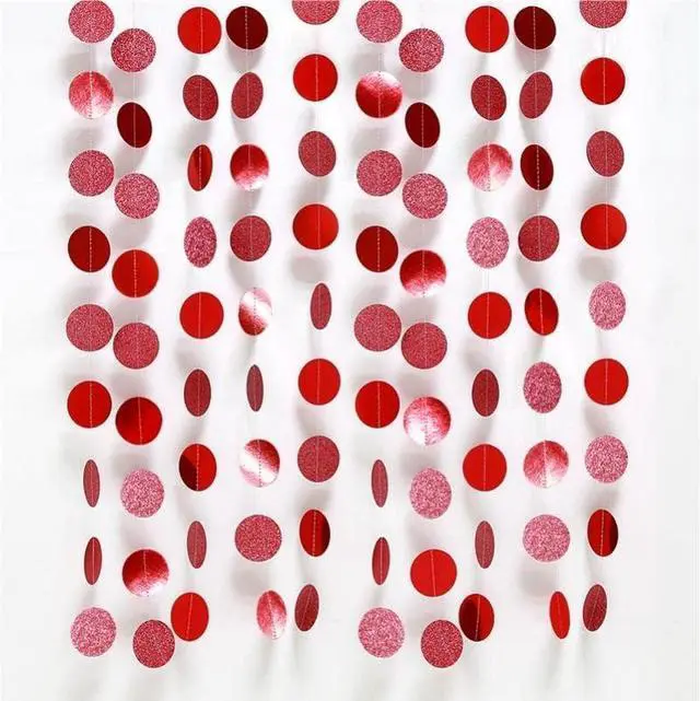 Alt view image 2 of 6 - JEYE Red Circle Dots Party Garland Decoration Metallic Hanging Streamer Bunting Banner Backdrop Decor for Baby Shower Birthday Wedding Thanksgiving Christmas Party Decor, Pack of 2, 26 Feet in Total