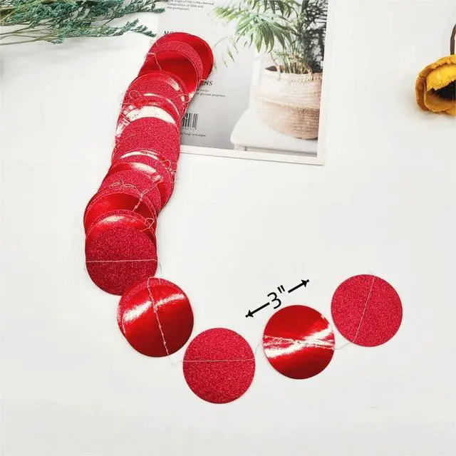 Alt view image 3 of 6 - JEYE Red Circle Dots Party Garland Decoration Metallic Hanging Streamer Bunting Banner Backdrop Decor for Baby Shower Birthday Wedding Thanksgiving Christmas Party Decor, Pack of 2, 26 Feet in Total
