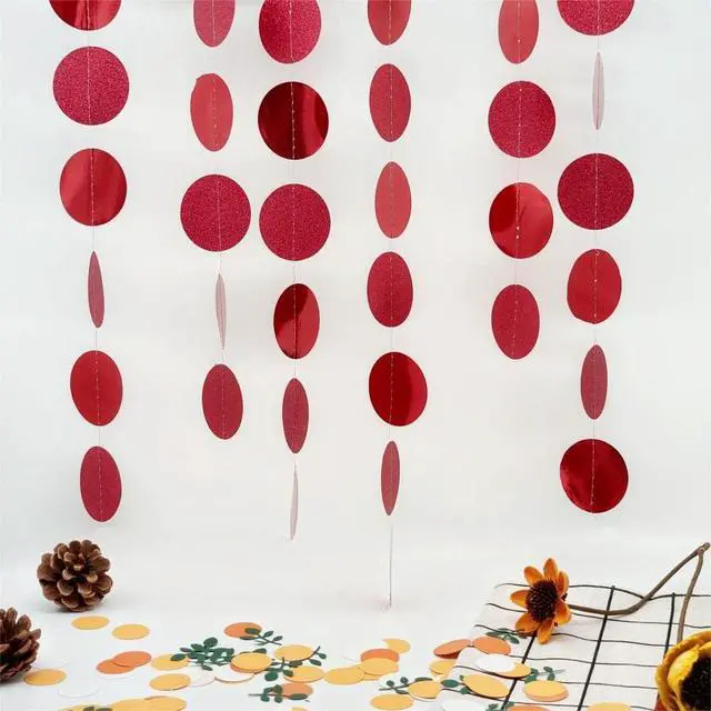 Alt view image 4 of 6 - JEYE Red Circle Dots Party Garland Decoration Metallic Hanging Streamer Bunting Banner Backdrop Decor for Baby Shower Birthday Wedding Thanksgiving Christmas Party Decor, Pack of 2, 26 Feet in Total