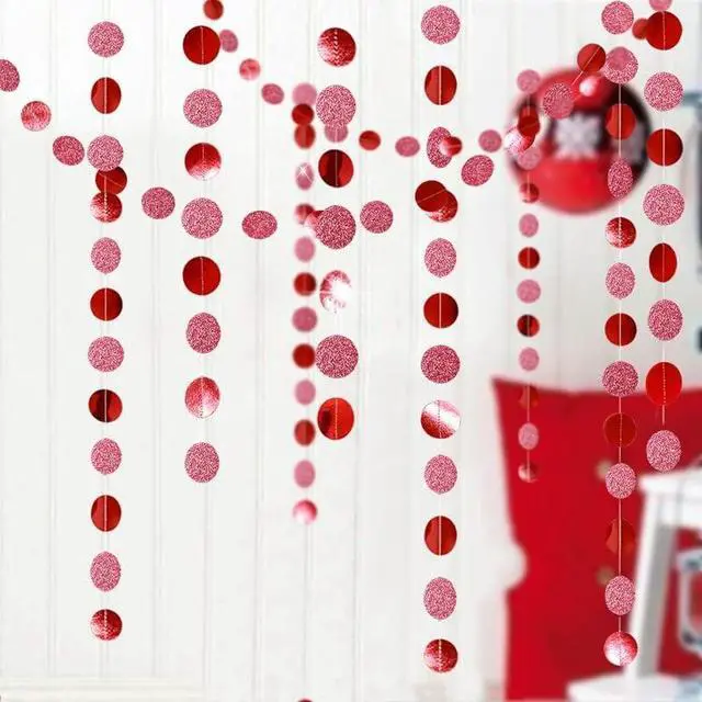Alt view image 5 of 6 - JEYE Red Circle Dots Party Garland Decoration Metallic Hanging Streamer Bunting Banner Backdrop Decor for Baby Shower Birthday Wedding Thanksgiving Christmas Party Decor, Pack of 2, 26 Feet in Total