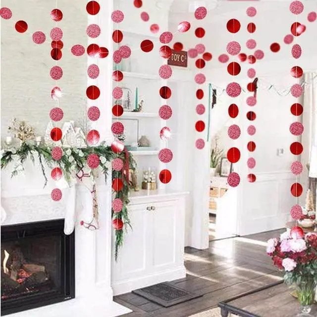 Alt view image 6 of 6 - JEYE Red Circle Dots Party Garland Decoration Metallic Hanging Streamer Bunting Banner Backdrop Decor for Baby Shower Birthday Wedding Thanksgiving Christmas Party Decor, Pack of 2, 26 Feet in Total