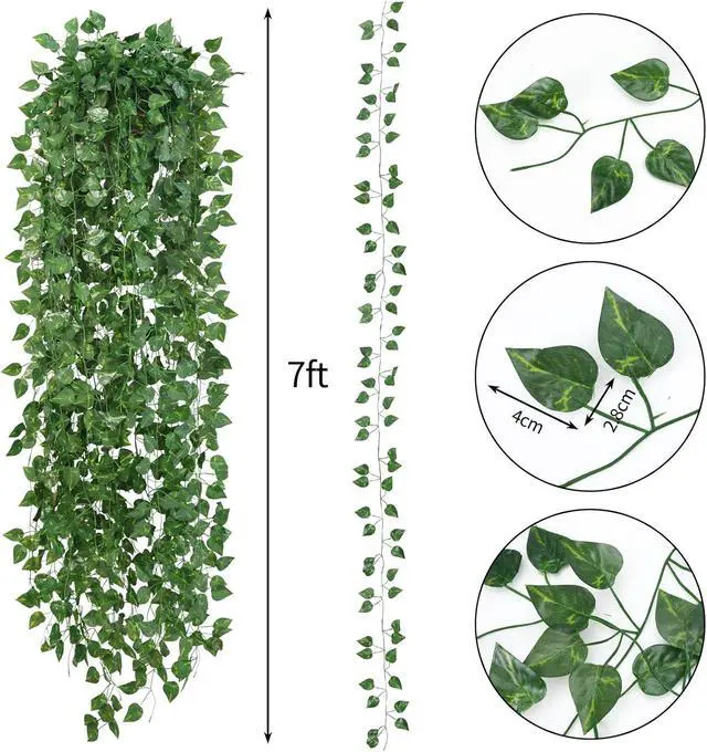 Alt view image 2 of 6 - CEWOR 14 Pack 98ft Artificial Ivy Greenery Garland, Fake Vines Hanging Plants Backdrop for Room Bedroom Wall Decor, Green Leaves for Jungle Theme Christmas Party Wedding Decoration