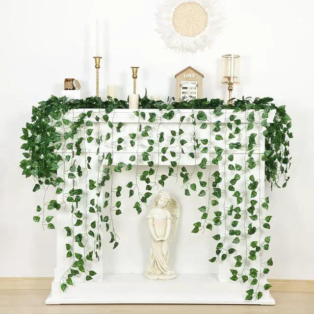 Alt view image 6 of 6 - CEWOR 14 Pack 98ft Artificial Ivy Greenery Garland, Fake Vines Hanging Plants Backdrop for Room Bedroom Wall Decor, Green Leaves for Jungle Theme Christmas Party Wedding Decoration
