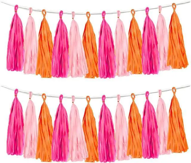 Main image of Rose red Pink and Orange Tassel Garland Banner Paper Tassels for Party Decorations,Pack of 15