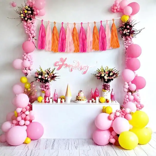 Alt view image 5 of 7 - Rose red Pink and Orange Tassel Garland Banner Paper Tassels for Party Decorations,Pack of 15