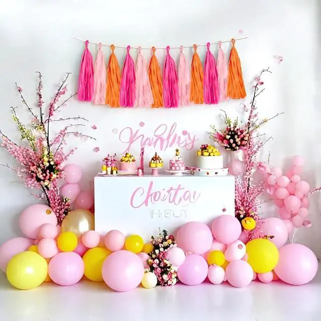 Alt view image 6 of 7 - Rose red Pink and Orange Tassel Garland Banner Paper Tassels for Party Decorations,Pack of 15