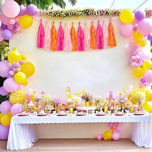 Alt view image 7 of 7 - Rose red Pink and Orange Tassel Garland Banner Paper Tassels for Party Decorations,Pack of 15
