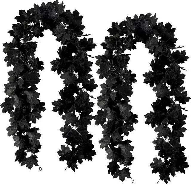 Main image of 2Pcs Black Maple Leaf Garland Halloween Artificial Fall Leave Vines