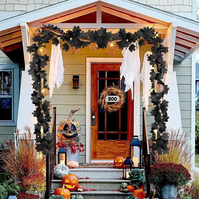 Alt view image 3 of 7 - 2Pcs Black Maple Leaf Garland Halloween Artificial Fall Leave Vines