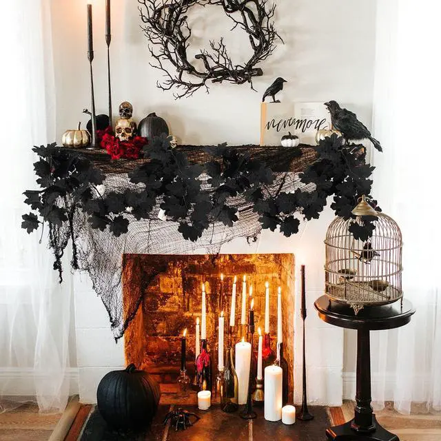 Alt view image 4 of 7 - 2Pcs Black Maple Leaf Garland Halloween Artificial Fall Leave Vines