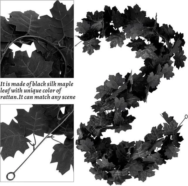 Alt view image 5 of 7 - 2Pcs Black Maple Leaf Garland Halloween Artificial Fall Leave Vines