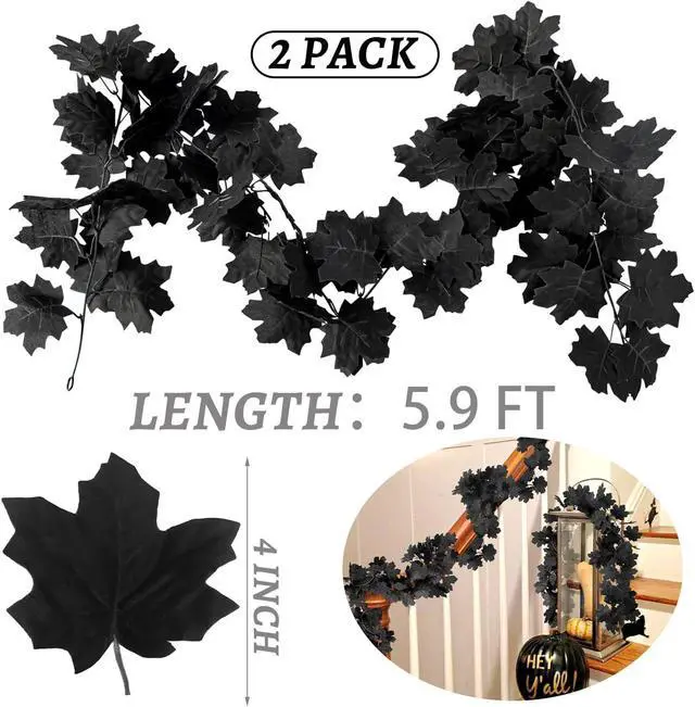 Alt view image 6 of 7 - 2Pcs Black Maple Leaf Garland Halloween Artificial Fall Leave Vines