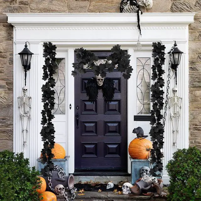 Alt view image 7 of 7 - 2Pcs Black Maple Leaf Garland Halloween Artificial Fall Leave Vines