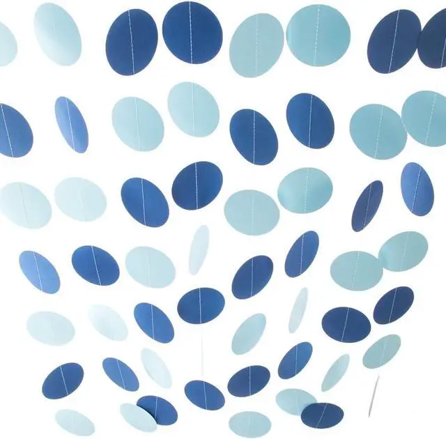 Alt view image 2 of 3 - WEVEN Blue Paper Garland Circle Dots Party Garland Streamer Backdrop Hanging Decorations, 2.5" in Diameter, 20 Feet in Total