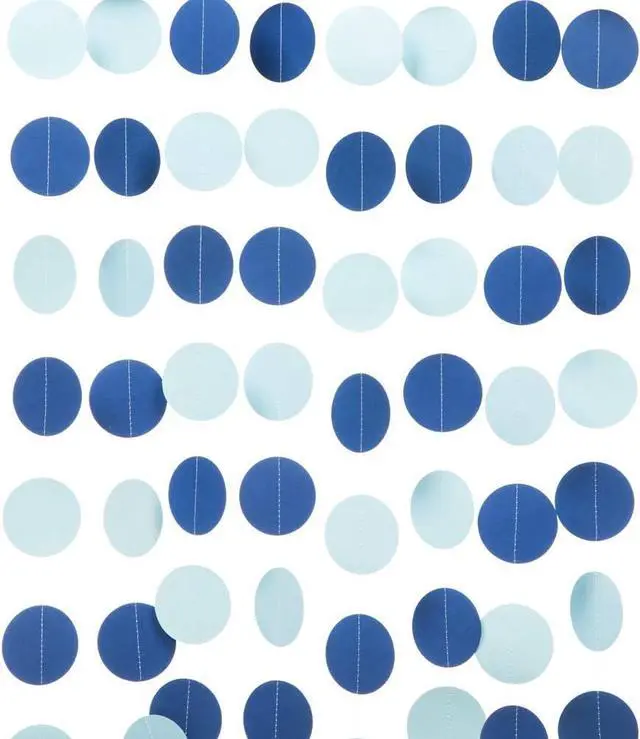 Main image of WEVEN Blue Paper Garland Circle Dots Party Garland Streamer Backdrop Hanging Decorations, 2.5" in Diameter, 20 Feet in Total