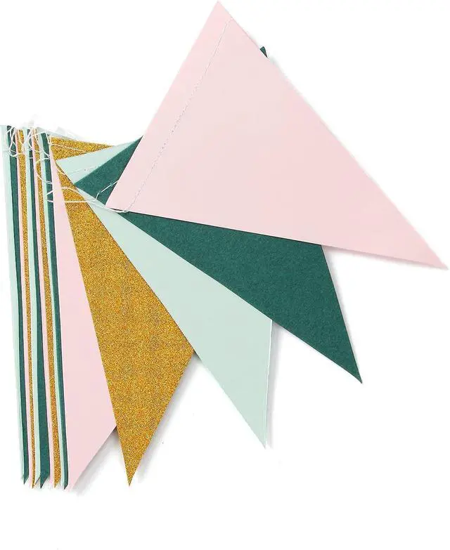 Alt view image 5 of 7 - Sage Green Pink Gold Pennant Banner,2 Pack Paper Triangle Flags,Baby Bridal Shower Safari Birthday Tropical Jungle Party Decorations Wedding Bachelorette Engagement Bunting Lasting Surprise