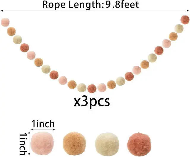 Alt view image 2 of 6 - 3 PCS Felt Ball Garland - 9.8 Feet 36 Balls 4 Pastel Colors Pom Pom Decorations - Nursery Decor Bunting Birthday Party Carnival Photo Prop