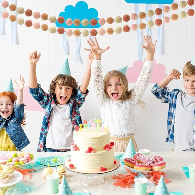 Alt view image 5 of 6 - 3 PCS Felt Ball Garland - 9.8 Feet 36 Balls 4 Pastel Colors Pom Pom Decorations - Nursery Decor Bunting Birthday Party Carnival Photo Prop