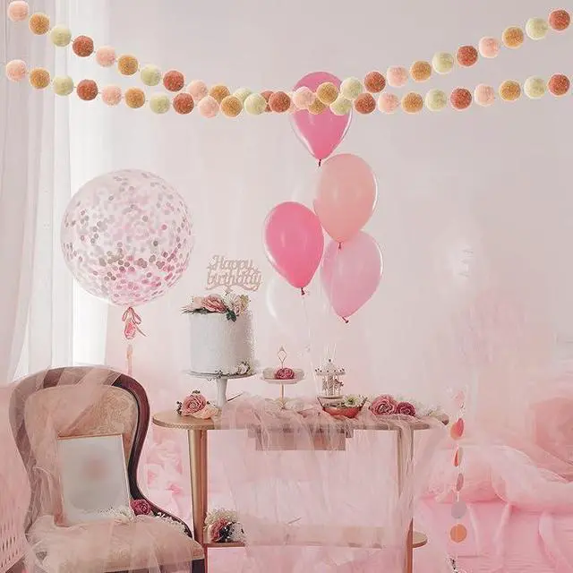 Alt view image 6 of 6 - 3 PCS Felt Ball Garland - 9.8 Feet 36 Balls 4 Pastel Colors Pom Pom Decorations - Nursery Decor Bunting Birthday Party Carnival Photo Prop