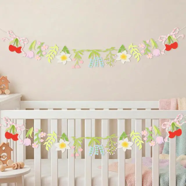 Alt view image 3 of 7 - 2-Pack Wildflower Felt Garland, 8ft Colorful Floral Banner with Lavender & Daisy, Pre-Strung Cherry Blossom Bunting with Bows, Cottagecore Nursery Decor & Garden Party Supplies