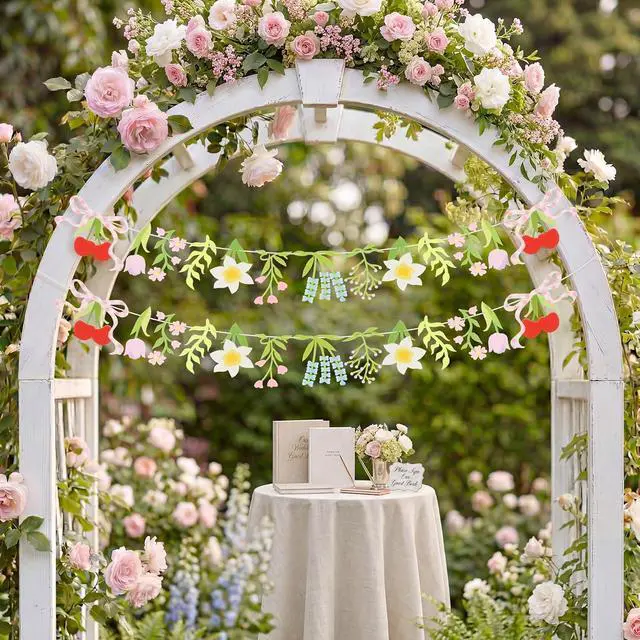Alt view image 6 of 7 - 2-Pack Wildflower Felt Garland, 8ft Colorful Floral Banner with Lavender & Daisy, Pre-Strung Cherry Blossom Bunting with Bows, Cottagecore Nursery Decor & Garden Party Supplies