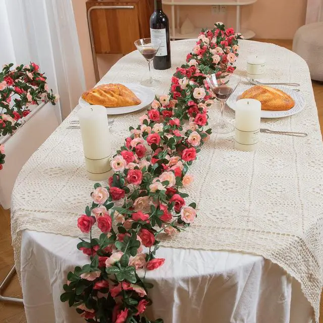 Alt view image 2 of 7 - 2 Pcs 16.5Ft Flower Garland Rose Vines, Pink Floral Garland Flower Vines