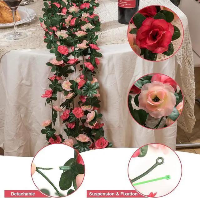 Alt view image 3 of 7 - 2 Pcs 16.5Ft Flower Garland Rose Vines, Pink Floral Garland Flower Vines