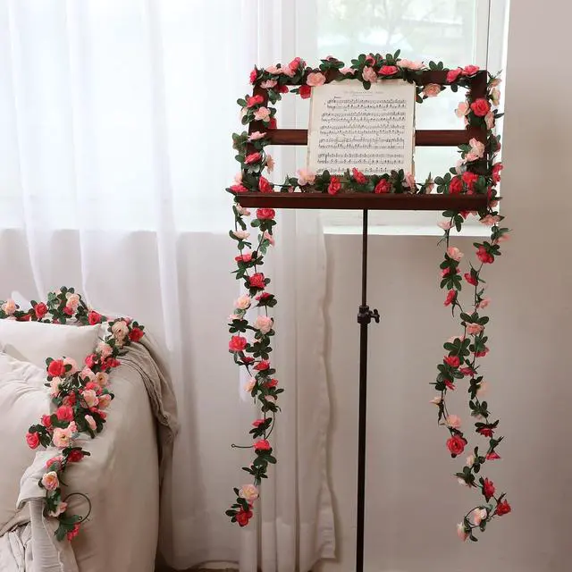Alt view image 4 of 7 - 2 Pcs 16.5Ft Flower Garland Rose Vines, Pink Floral Garland Flower Vines