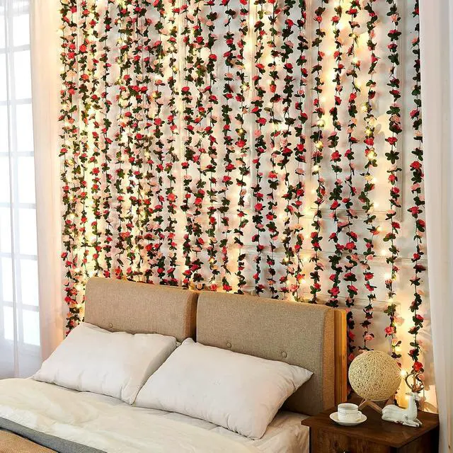 Alt view image 6 of 7 - 2 Pcs 16.5Ft Flower Garland Rose Vines, Pink Floral Garland Flower Vines