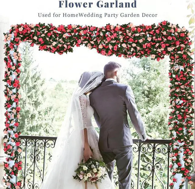 Alt view image 7 of 7 - 2 Pcs 16.5Ft Flower Garland Rose Vines, Pink Floral Garland Flower Vines