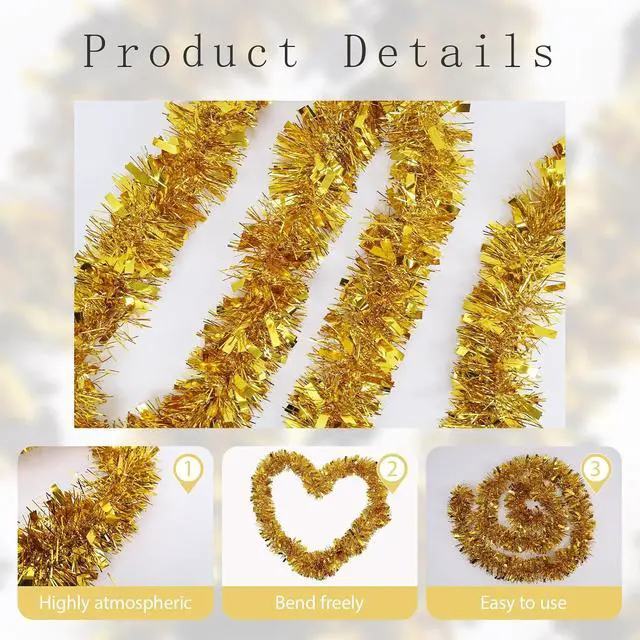 Alt view image 3 of 7 - 4Pcs Gold Tinsel Garland Glitter Vine for Outdoor Table Runner Wall Decor