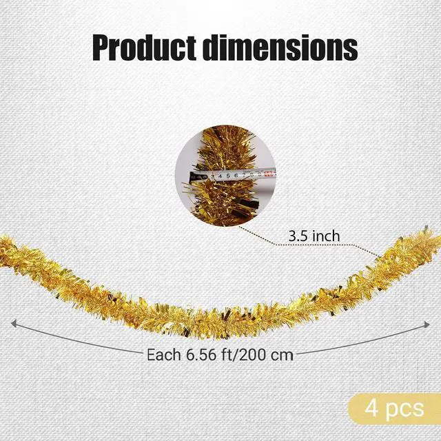 Alt view image 2 of 7 - 4Pcs Gold Tinsel Garland Glitter Vine for Outdoor Table Runner Wall Decor