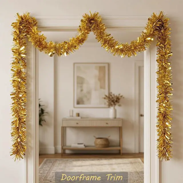 Alt view image 6 of 7 - 4Pcs Gold Tinsel Garland Glitter Vine for Outdoor Table Runner Wall Decor