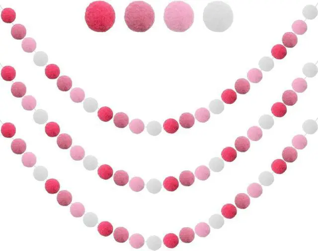 Main image of 3PCS Felt Ball Garland Pink Pom Pom Garland 9.8 Feet 36 Balls 4 Pastel Colors Pink Pom Pom Decorations Nursery Decor Bunting Birthday Party Decorations for Mardi Gras Thanksgiving Christmas Wall