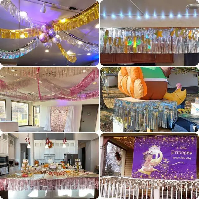 Alt view image 4 of 7 - 3 Pack Total 30 Silver Feet Foil Fringe Garland Metallic Wall Hanging Drapes Tassel Skirting Tinsel Streamers Decorations for Parade Float Trailer Mardi Gras Party Birthday Wedding