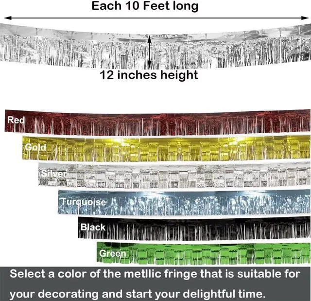 Alt view image 7 of 7 - 3 Pack Total 30 Silver Feet Foil Fringe Garland Metallic Wall Hanging Drapes Tassel Skirting Tinsel Streamers Decorations for Parade Float Trailer Mardi Gras Party Birthday Wedding