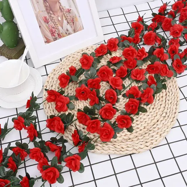 Alt view image 5 of 7 - BLEUM CADE 2Pcs 16.4Ft Fake Flower Garland Artificial Rose Vines