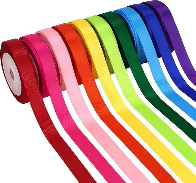 Main image of Rainbow Satin Ribbon Set, 10 Colors, 3/8 Inch x 6 Yard Each, 60 Yards Total