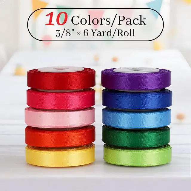 Alt view image 2 of 7 - Rainbow Satin Ribbon Set, 10 Colors, 3/8 Inch x 6 Yard Each, 60 Yards Total